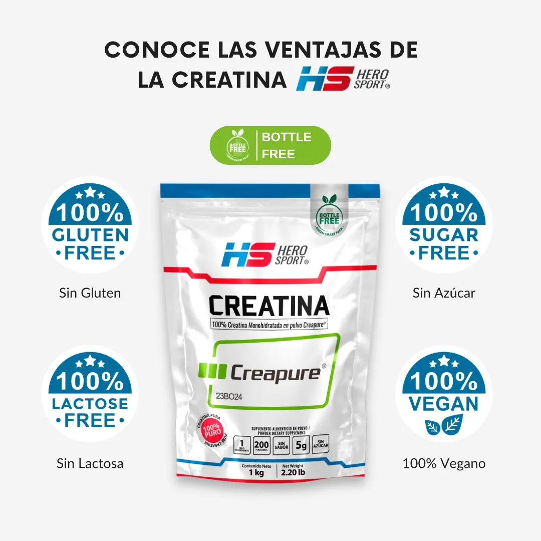 Hero Sport Creatina Monohidratada Creapure 1 Kg. 100% Pura Sabor Sin sabor