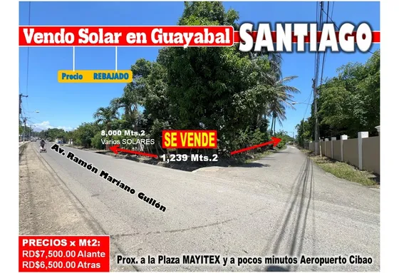 Vendo Solar 1,239 Mts.2 En Guayabal, Santiago, Av. Ramon Mariano Grullon, Prox. A Plaza Mayitex, A Pocos Minutos Del Aeropuerto Cibao