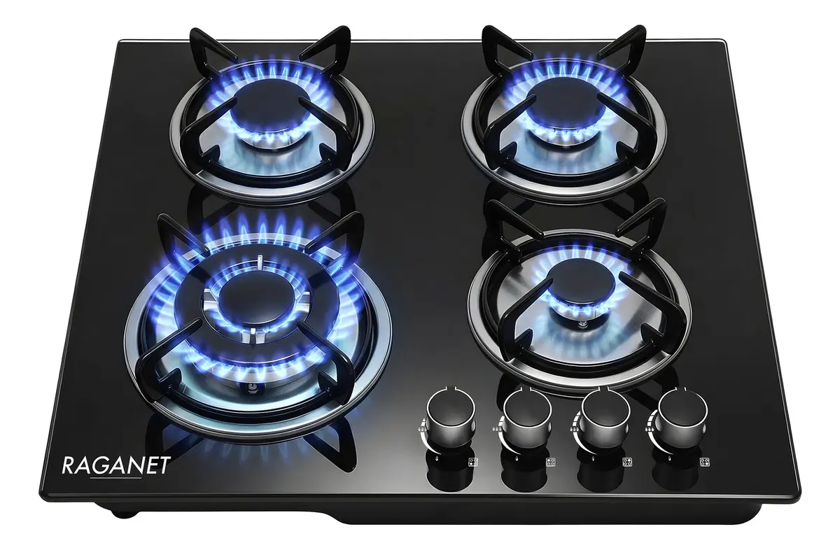 Estufa De Mesa/parrilla A Gas 4 Quemadores, Cristal Templado Color Negro