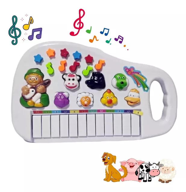 Teclado Musical Animais Fazendinha 7 Sons Educativos Infantil Bebe