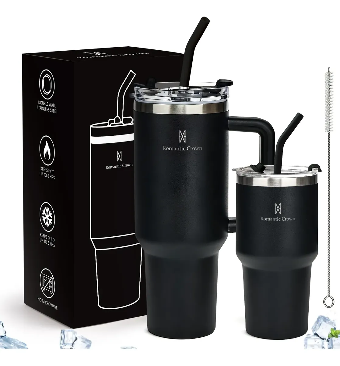 Kit Copo Térmica Inox 1200ml & 600ml Com Tampa E Canudo