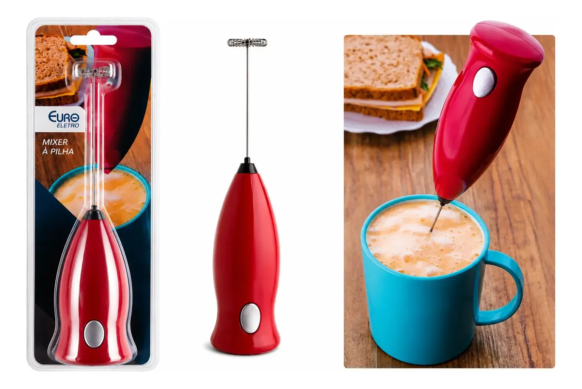 Mixer Em Abs E Inox Pilha Multiuso Vermelho - Euro
