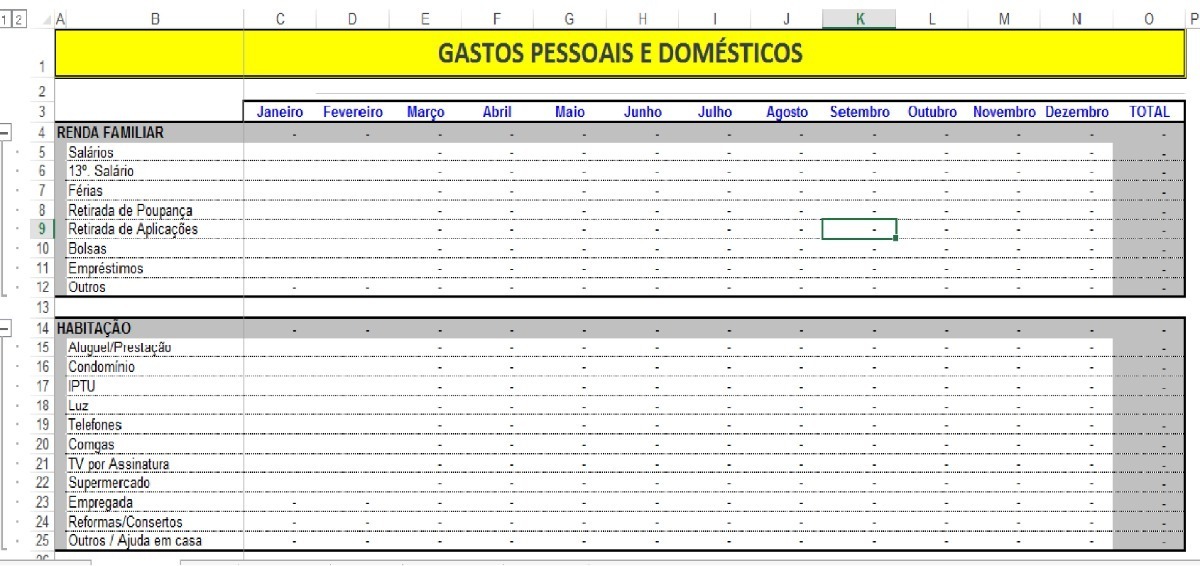 Planilha Gastos Pessoais E Rendimentos Domésticos Mercado Livre