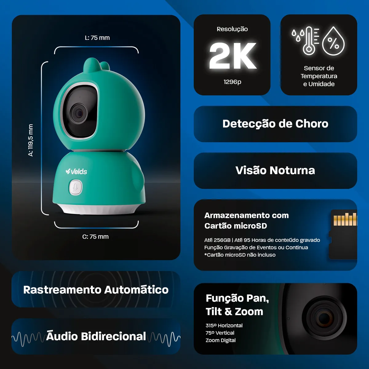 Babá eletrônica inteligente visão noturna e detecção de choro Velds - Vista 7