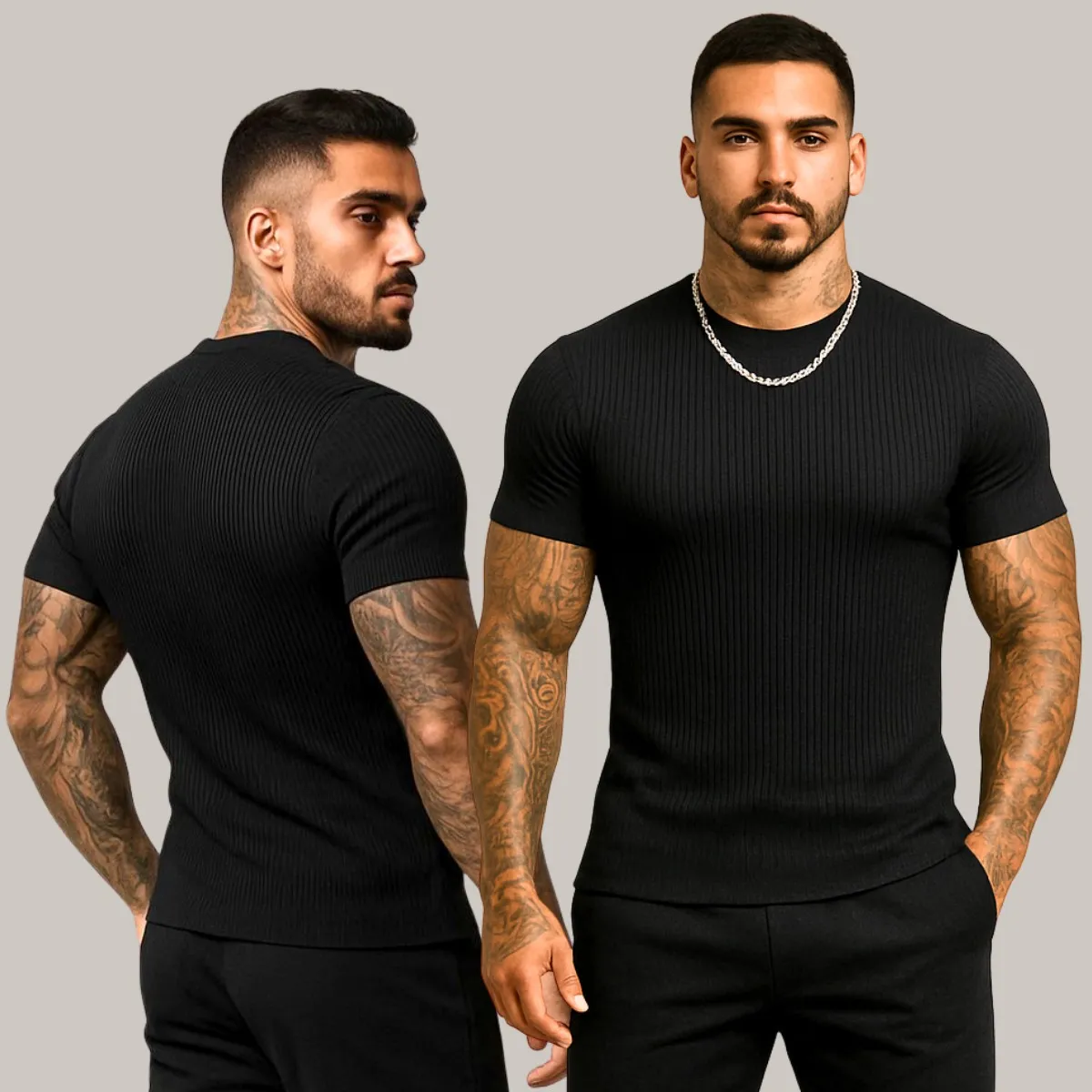 Kit 2 Camiseta Americana Canelada Ribana Algodão Justa Slim