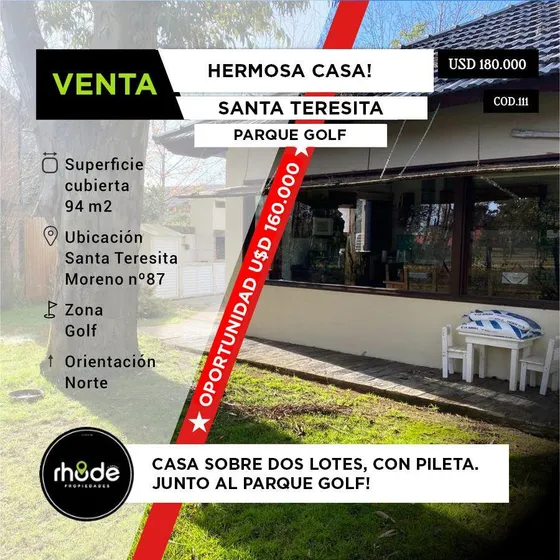 Casa Con Pileta Y Amplio Lote A La Venta En Santa Teresita - Moreno Nº87
