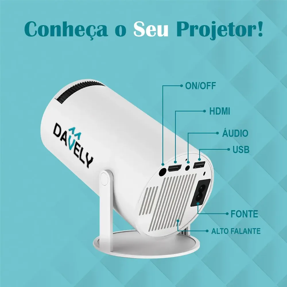 Mini Projetor Hy300 Android 4k Portátil Wi-fi Bluetooth Hdmi Usb Cinema Em Casa Compacto Alta Resolução Full Hd Smart Projetor Davely Celular Notebook Games Apresentação Branco 127/220v