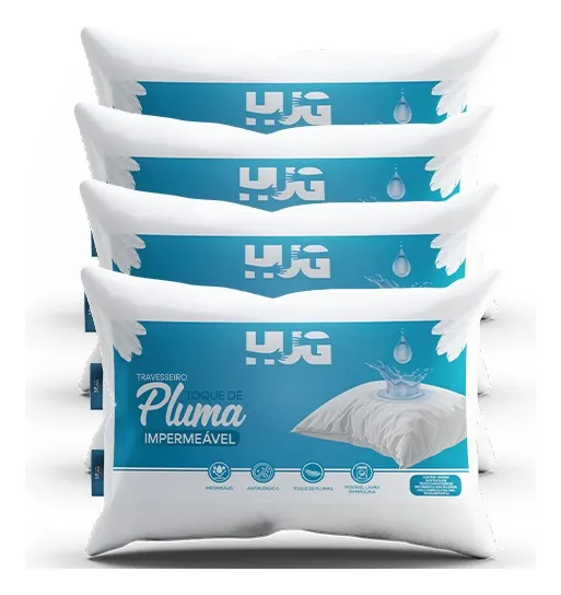 Kit 4 Travesseiros Hug Toque Pluma Impermeável Antialérgico