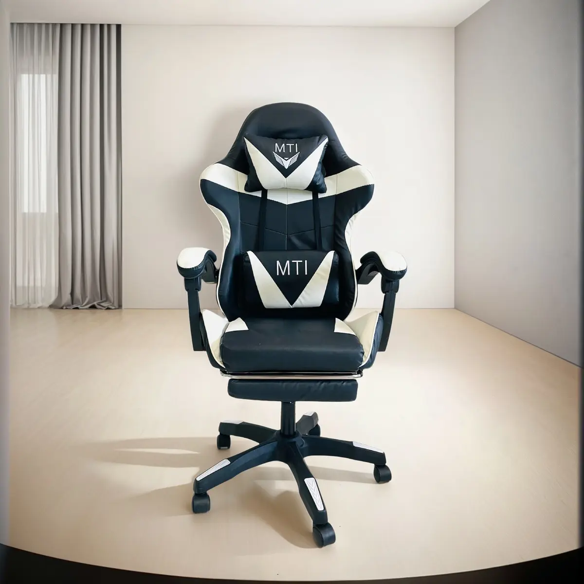 Silla Gamer Ergonomica Mti Infinity Reclinable Apoya Pies Color Blanco Material del tapizado Cuero sintético