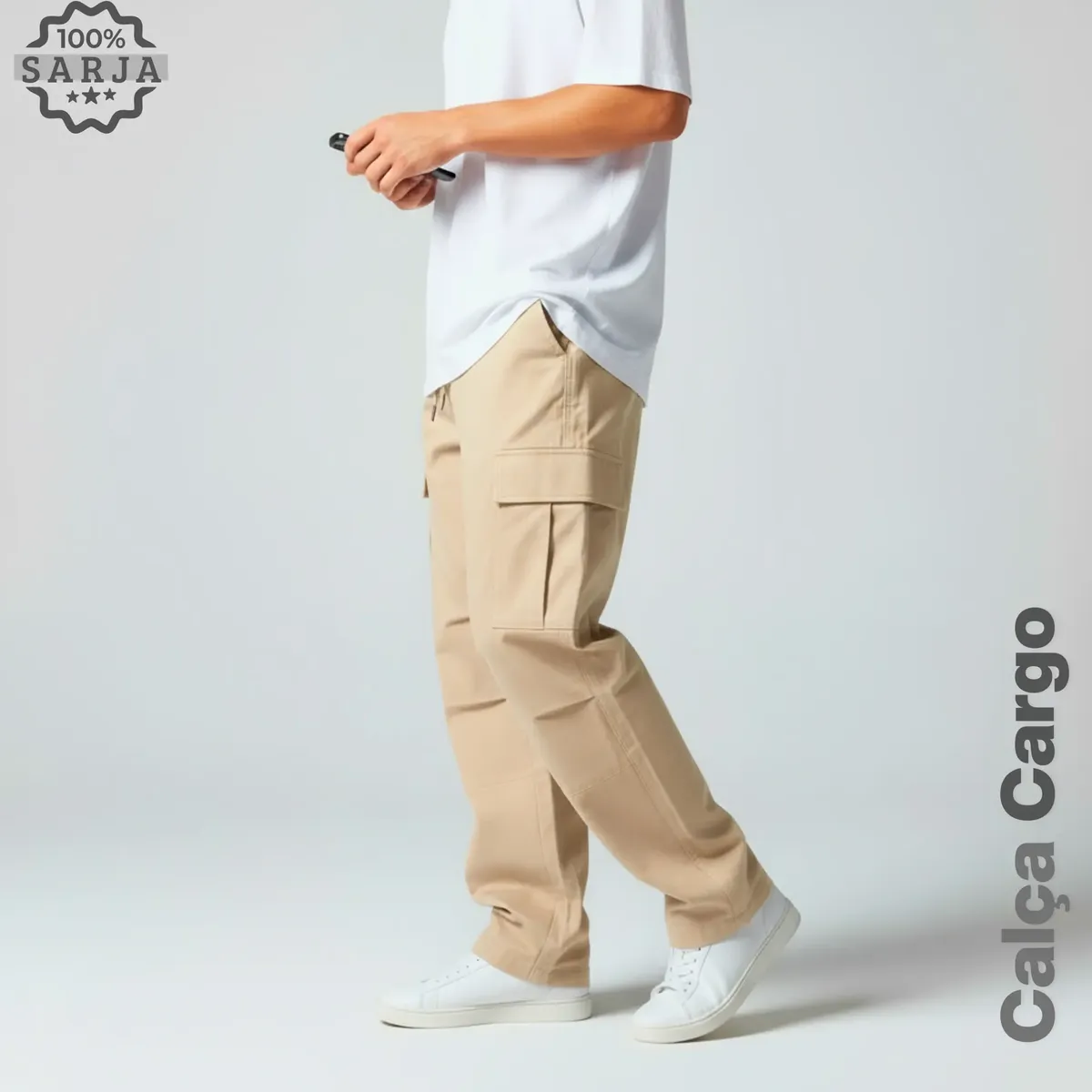 Calça Cargo Masculina Larga Skatista Streetwear Sarja P A Gg