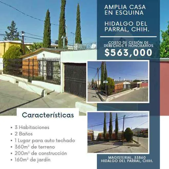 Venta De Amplia Casa En Esquina,hidalgo Del Parral.