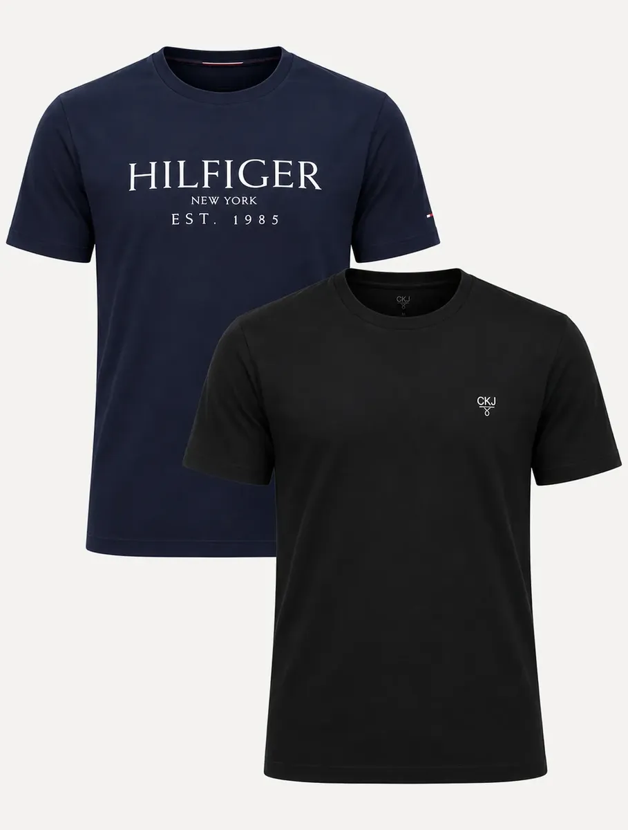 Kit Camisetas Tommy Hilfiger/calvin Klein Azul Marinho/preta