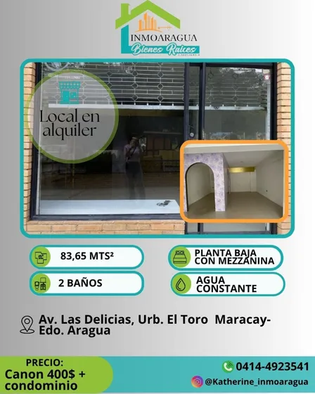 Local En Alquiler/ Av. Las Delicias Urb. El Toro/ Maracay Edo. Aragua Ke2657