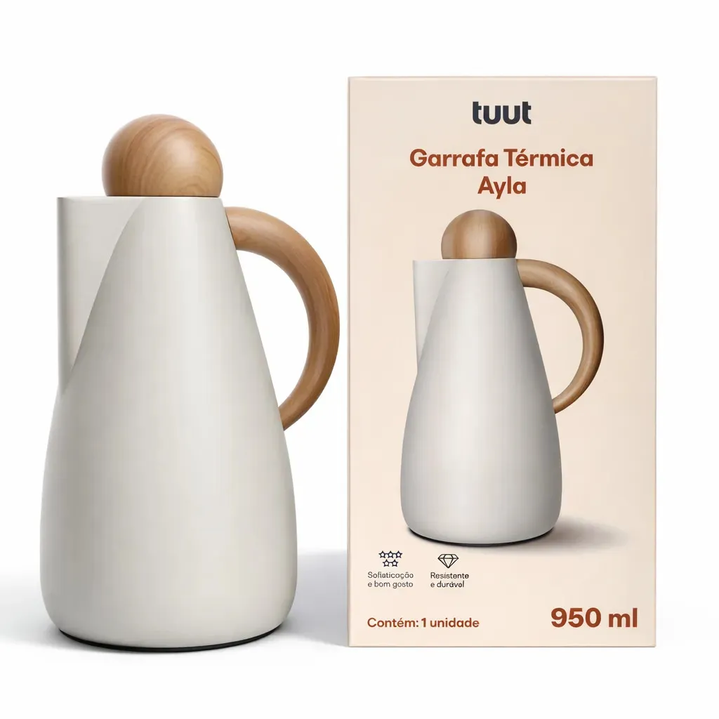 Garrafa Térmica De Café E Chá Ayla Branca Luxo 950ML Click - Tuut + Book