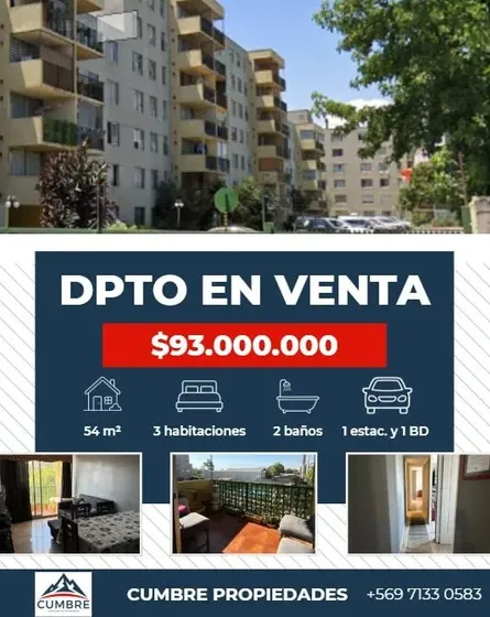 Venta Departamento 3hab 2ba Conchalí
