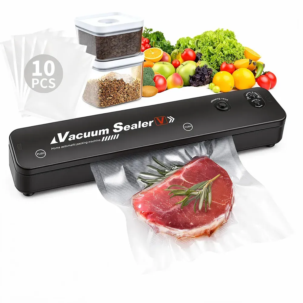 Selladora Al VacíO PortáTil Para Alimentos, Con 10 Bolsas ConservacióN, Apta Para Sellado En Seco Y En HúMedo, Ideal Para Verduras, Frutas Y Carne, Para Uso DoméStico Y En Restaurantes