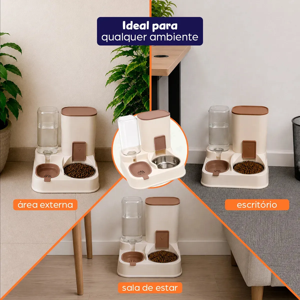 Bebedouro E Comedouro Gravidade Duplo Pet For You Cães Gato – Marrom — imagem 5