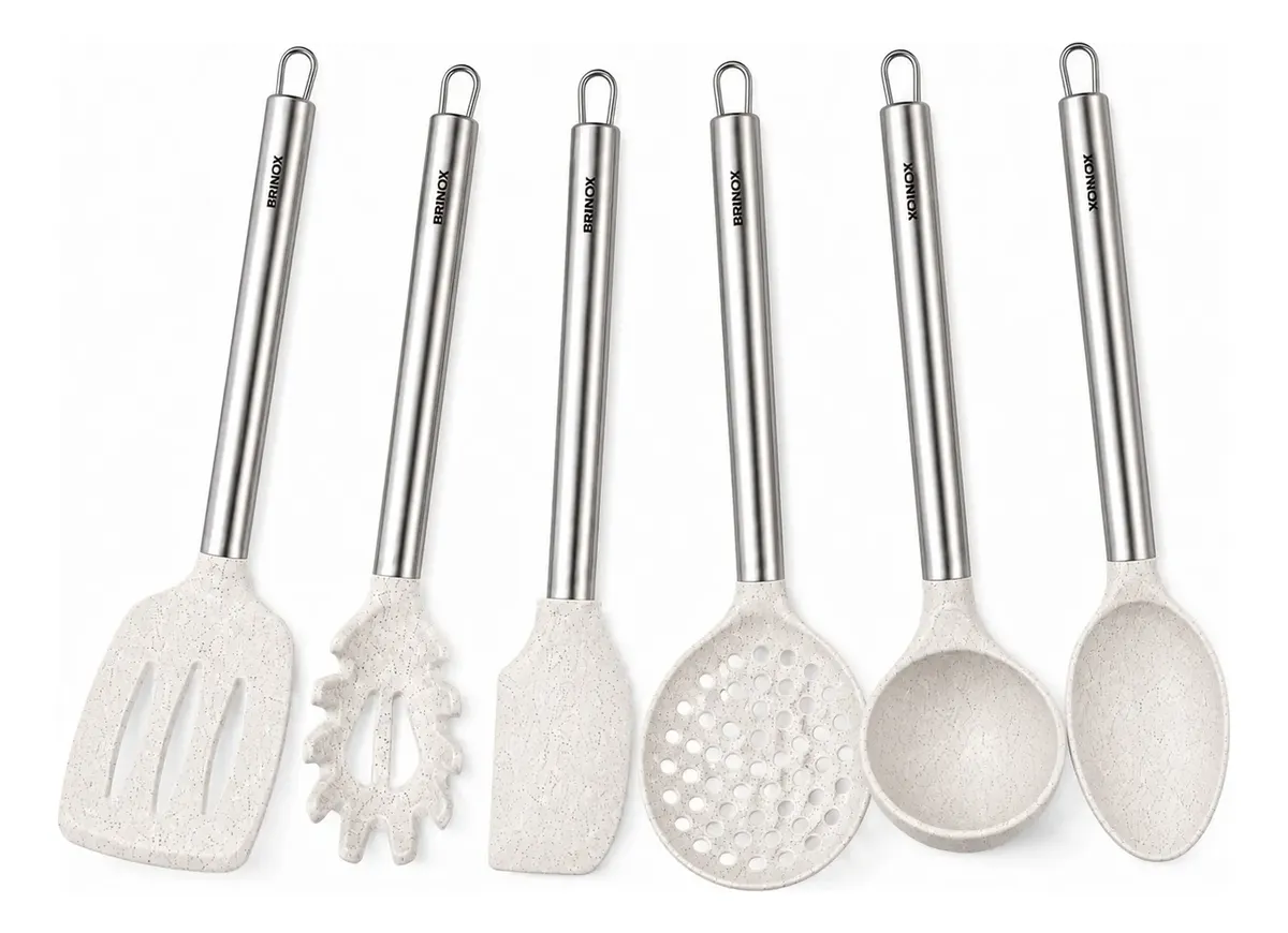 Kit Utensílios De Cozinha Silicone Cabo Inox Brinox