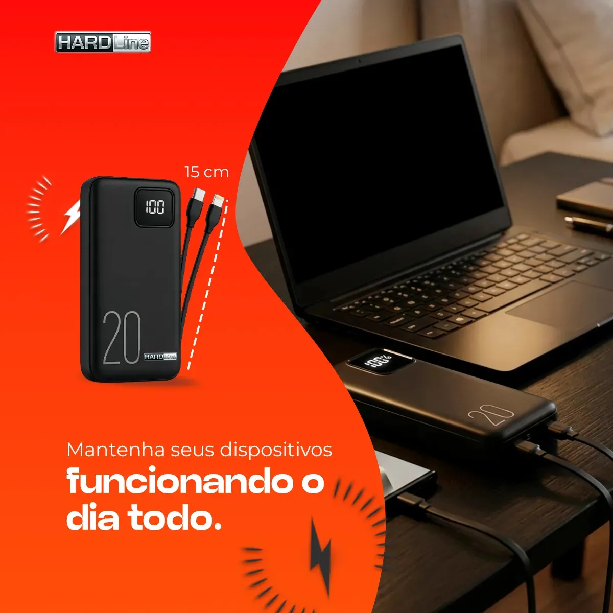 Carregador Portátil Power Bank 20000mah 22.5w Turbo Usb-c Display Digital Carregamento Rápido Universal Compativel iPhone Samsung Motorola Xiaomi 3 Saídas Preto Ou Branco - Marca Hardline Preto/branco