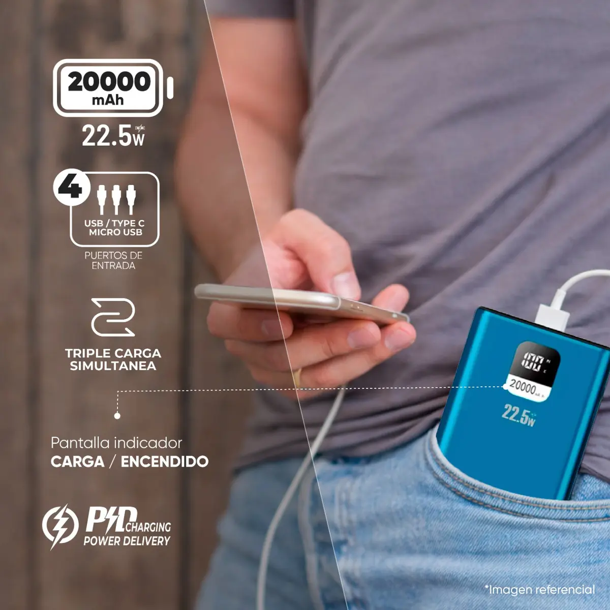 Batería Externa Power Bank 20000 Mah 22.5w Power Delivery Master-g Color Azul