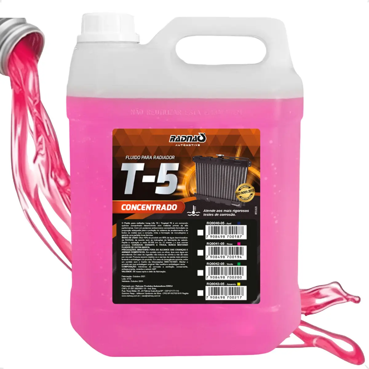Aditivo De Radiador Rosa T5 Radnaq 5 Litros Concentrado Galão 