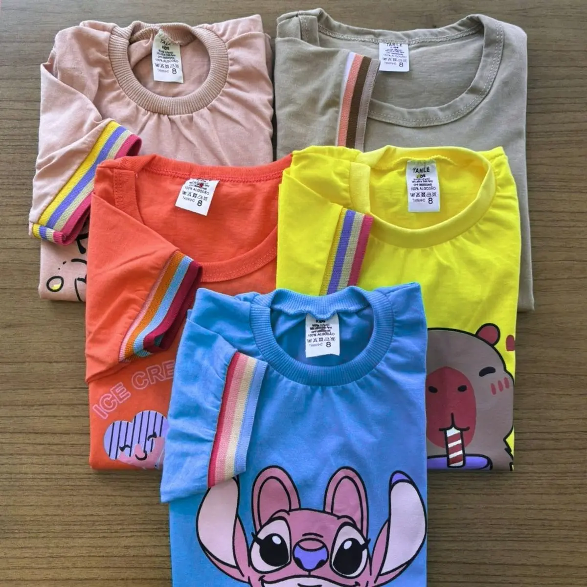 Kit 5 Camisetas Infantil Menina Baby Look Algodão