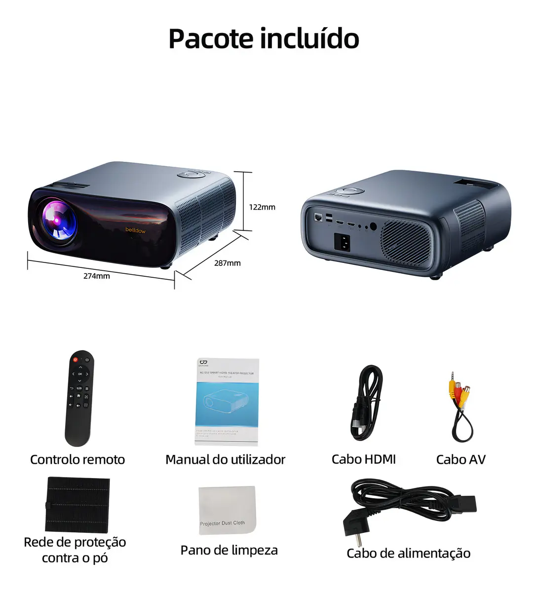 Projetor Bettdow Ac1053 Android 4k Uhd Wifi 22000lm 1080p Cinza 127/220v