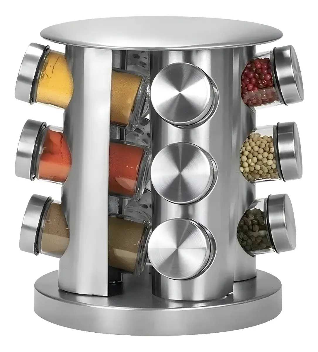 Porta-tempero giratório inox Futuro Casa com 12 potes vidro de 80ml