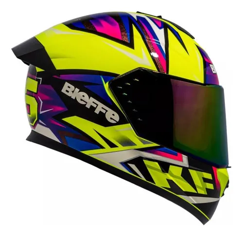 Capacete de moto Bieffe B-12 KF fechado aerofólio amarelo limão com roxo tamanho 58