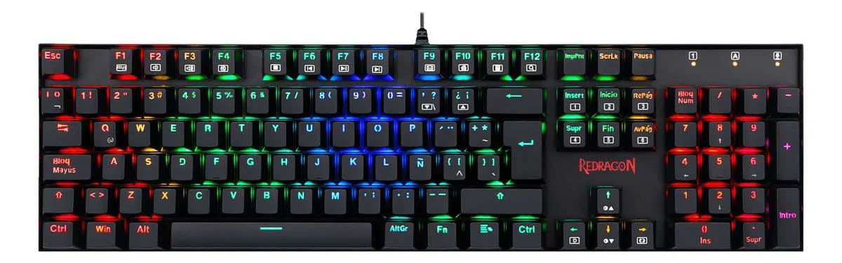 Teclado Redragon Mitra QWERTY español latinoamérica color negro con luz RGB