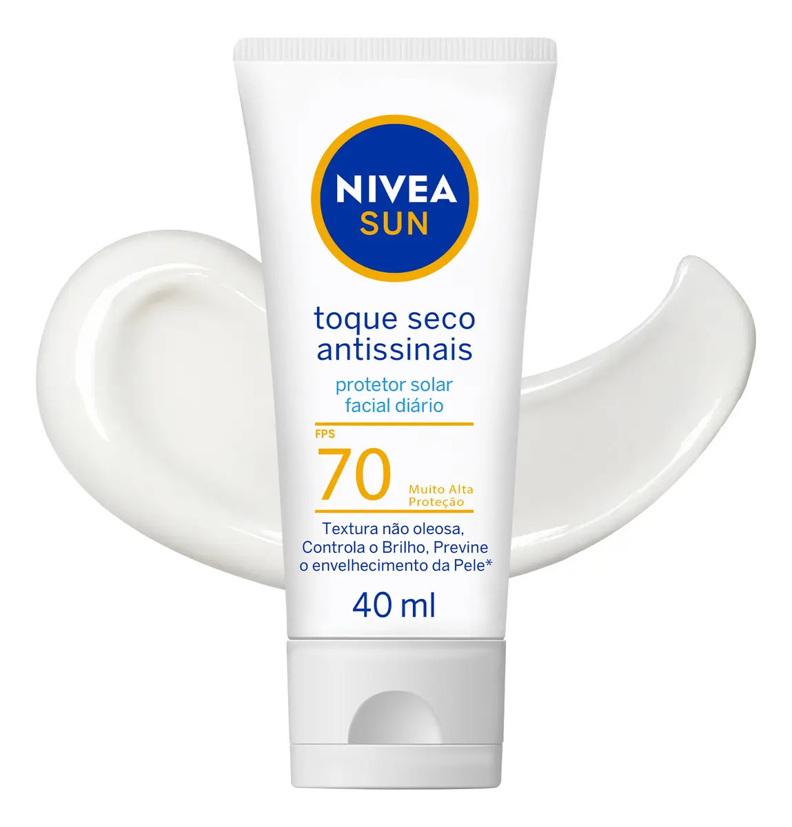 NIVEA SUN Protetor Solar Facial Toque Seco Antissinais FPS70 40ml, Alta Proteção UVA/UVB, Controla a Oleosidade, Previne Envelhecimento, Textura Leve