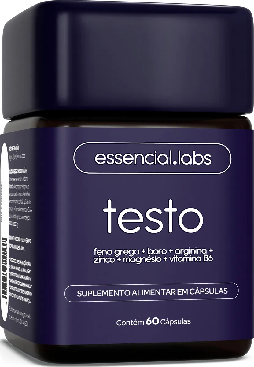 TESTO ESSENCIAL - Fórmula Exclusiva com Feno Grego, Boro, Arginina, Zinco, Bisglicinato e Vitamina B6 - 60 Cápsulas