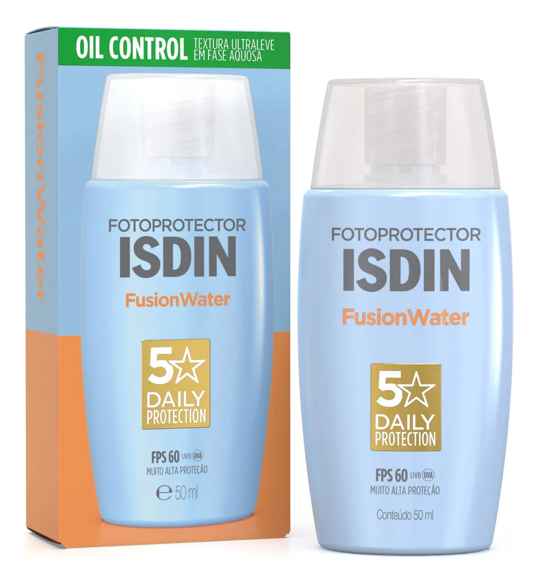 ISDIN Protetor Solar Facial Fusion Water 5 Stars Sem Cor FPS 60 - 50ml