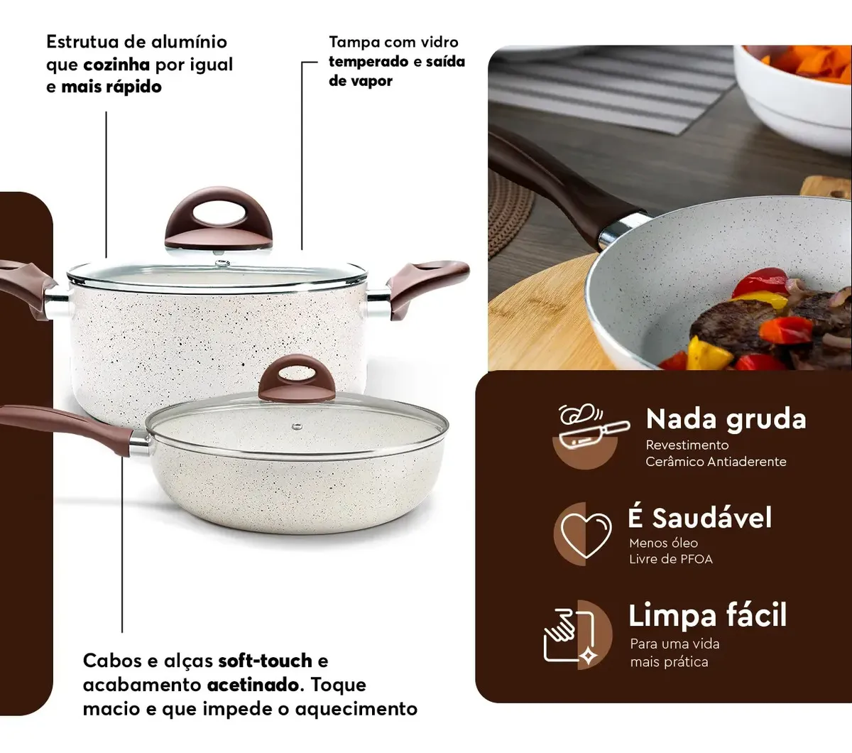 Conjunto de Panelas 8 Peças Ceramic Life Smart Plus Vanilla da Brinox — foto 8
