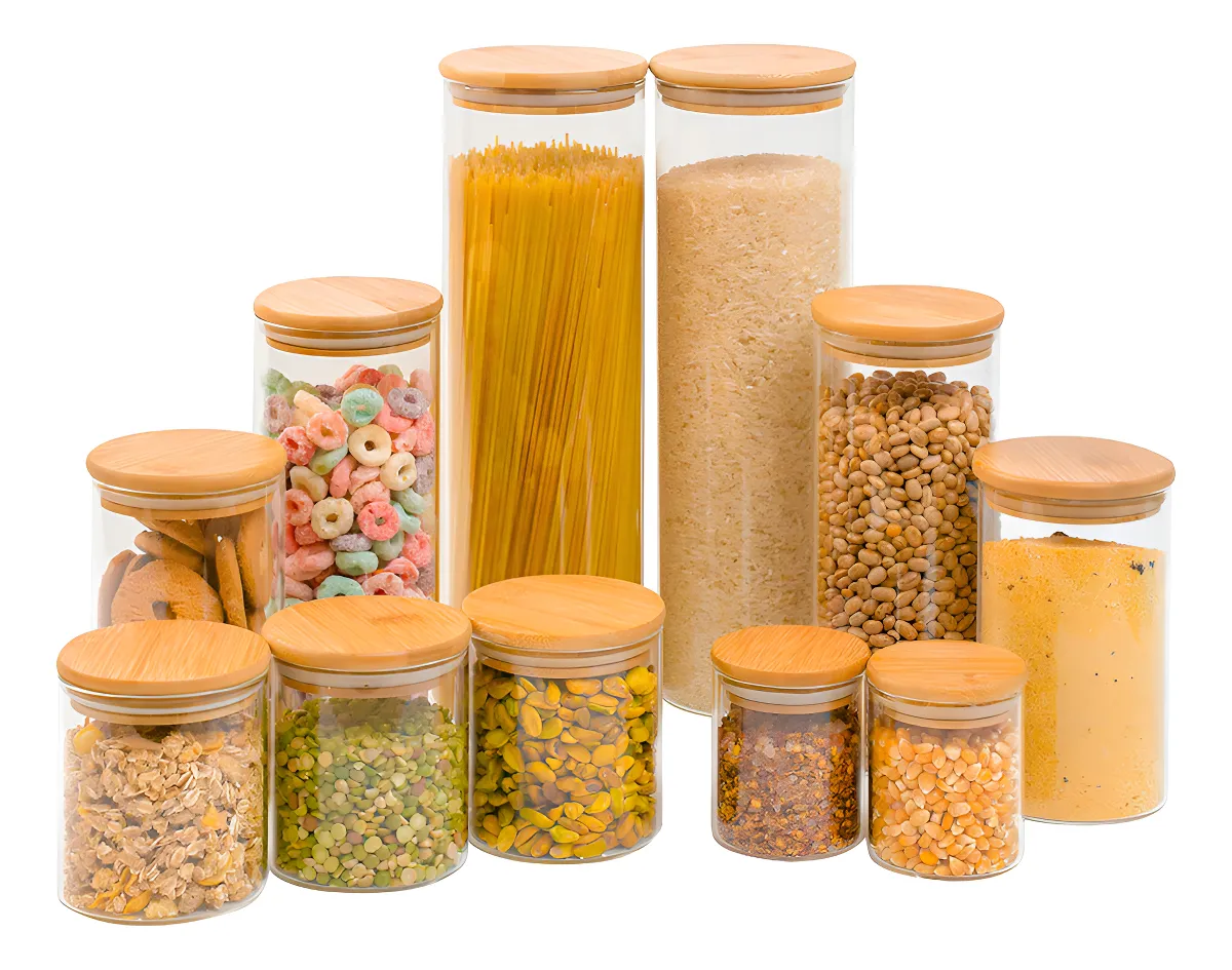 Kit 11 Potes Vidro Tampa De Bambu Herméticos Redondos - Tüd Cor Marrom-claro