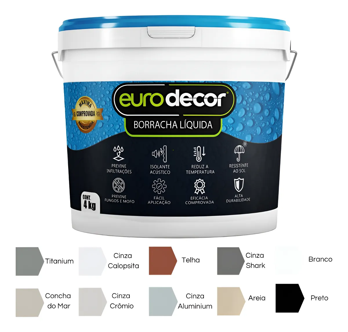Borracha Liquida Solução Total EuroDecor 4kg Acabamento Acetinado Branco/neve