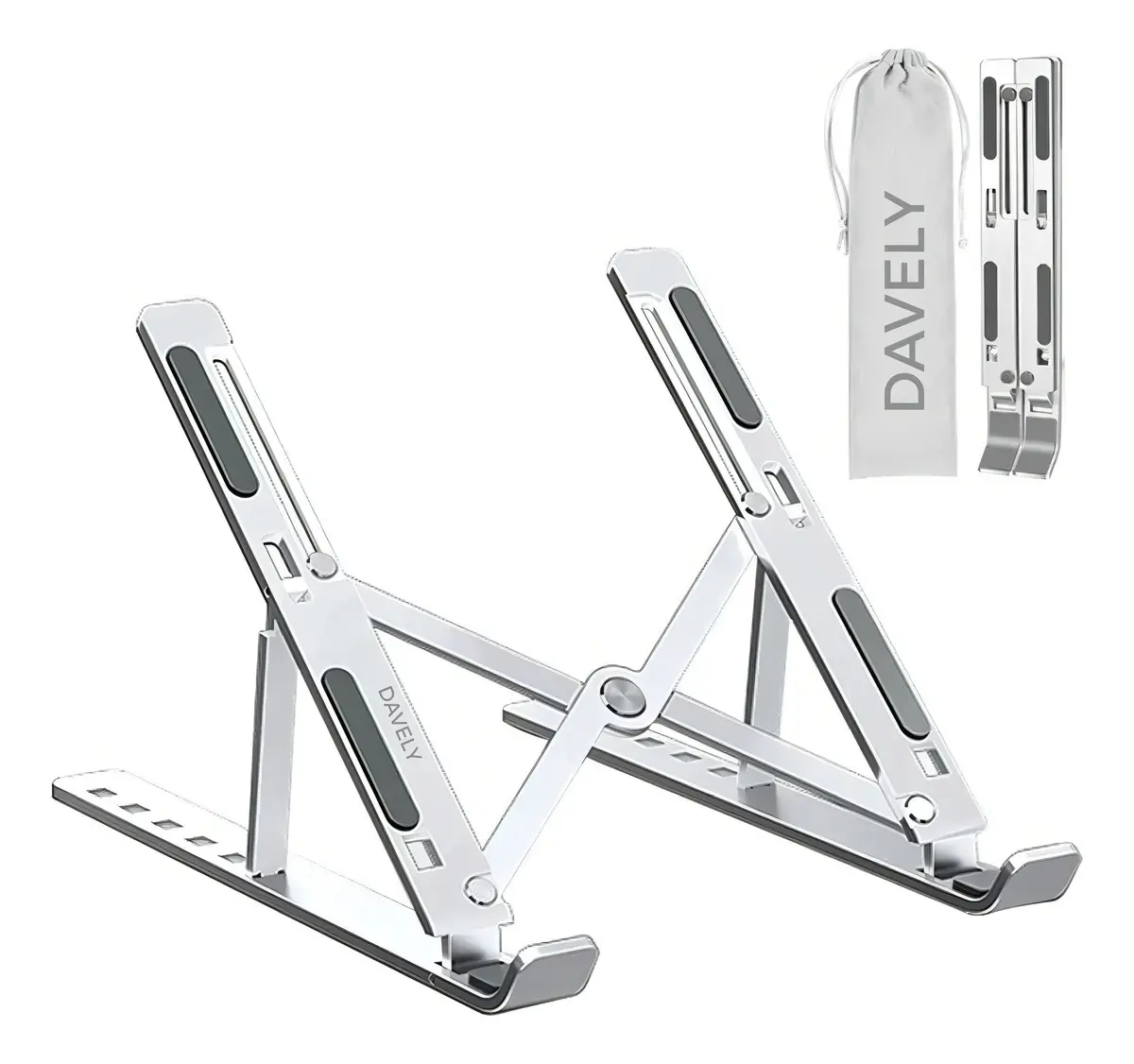 Base Suporte Para PC Notebook Alumínio Portátil Articulado Dobrável Tablet Laptop Mesa Davely Cor Prateado