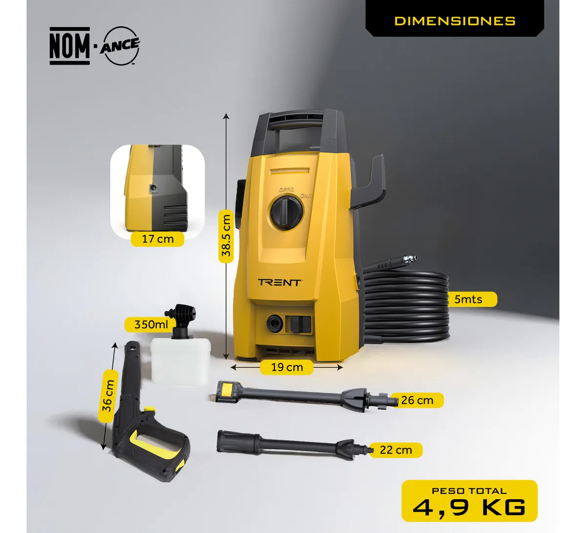 Hidrolavadora Electrica 1200w 1600 Psi Alta Presion Amarillo 60hz - Vista 3