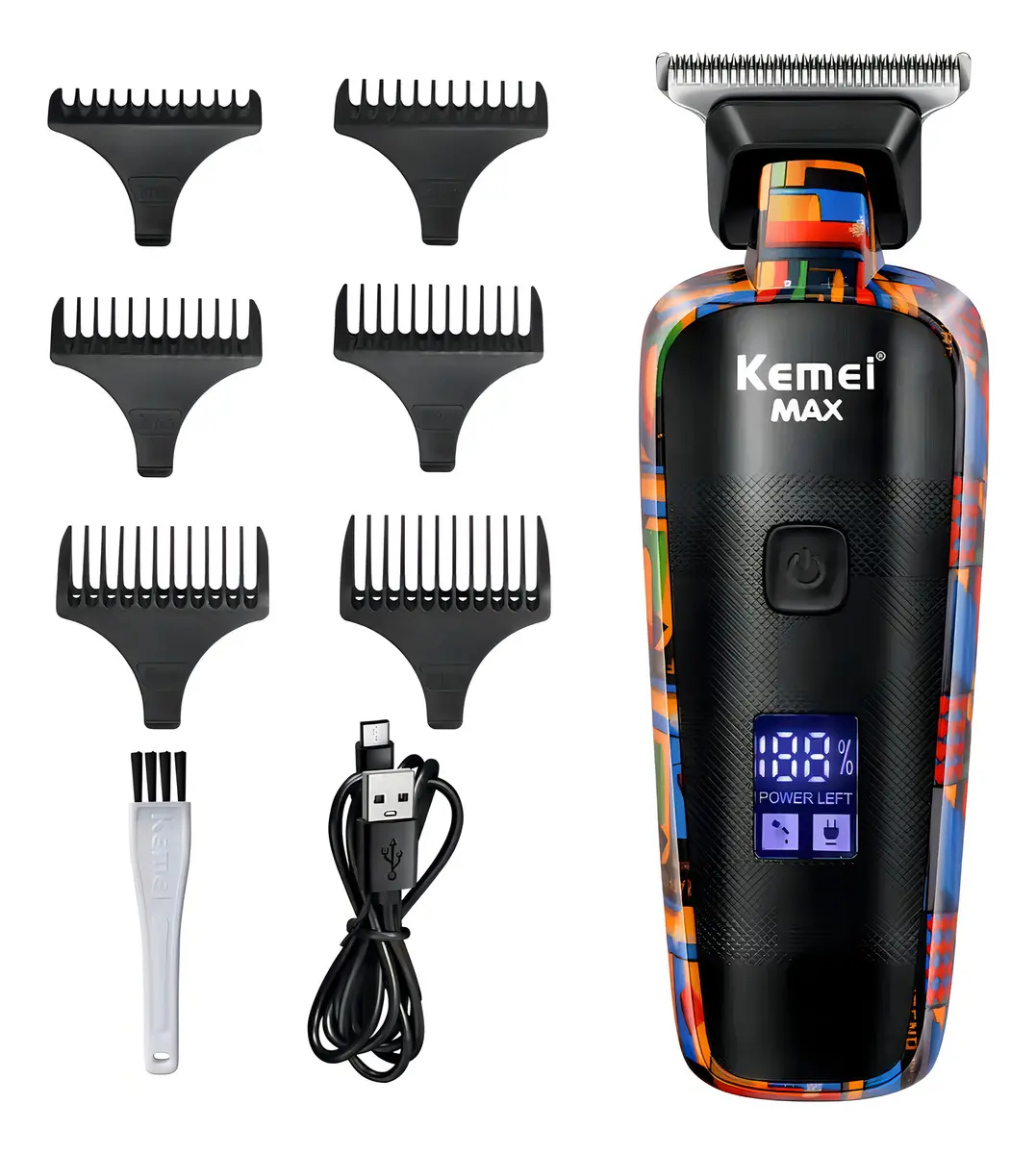 Máquina de Acabamento Kemei KM-5090 com Tela Digital e 6 Pentes