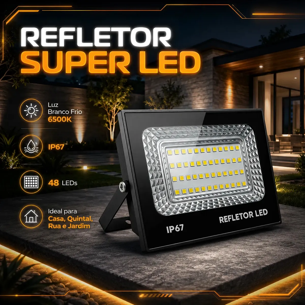 kit 2 Refletor Led 200w Holofote Bivolt Prova D'água Cor Branco Frio 6500k