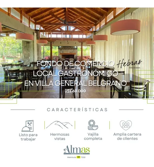 Inversión!!! Venta De Fondo De Comercio Gastronómico  Hebras, Amplia Cartera De Clientes En Villa Gral. Belgrano