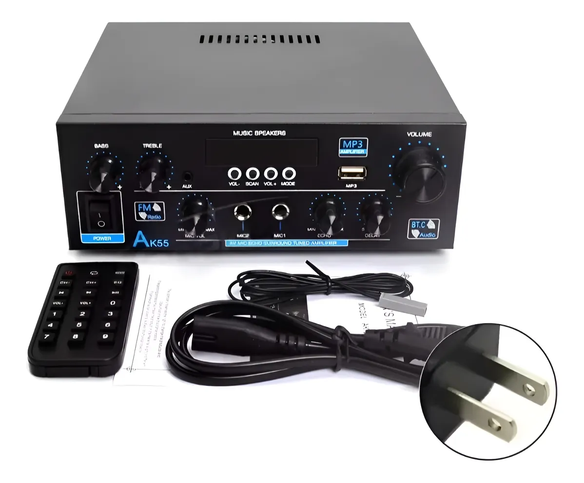 Amplificador Audio Bluetooth Usb 2 Canales Hi-fi 70w + 70w Negro 70 W