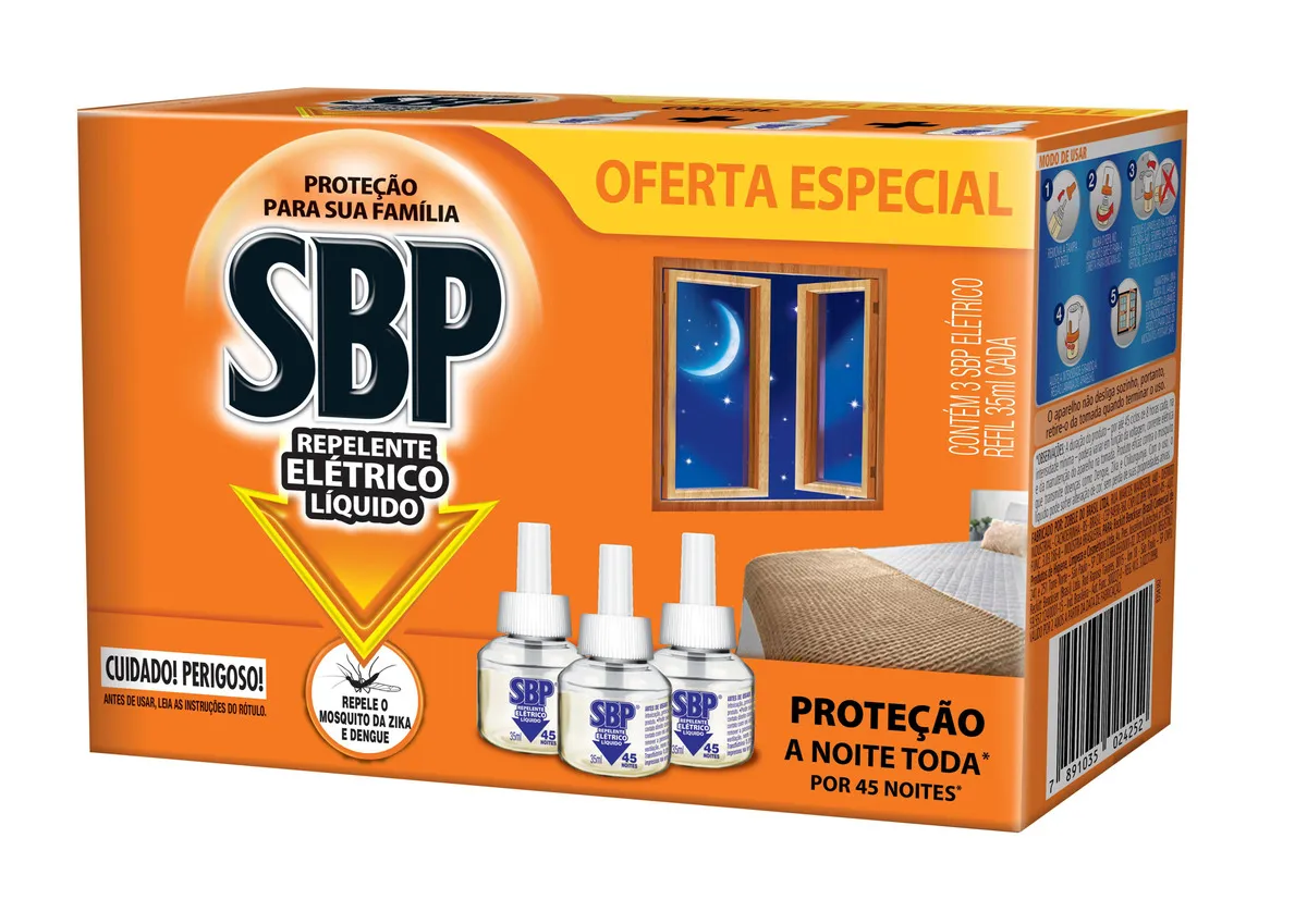 Repelente Líquido Refil Elétrico 3 Unidades 32,9ml Cada SBP