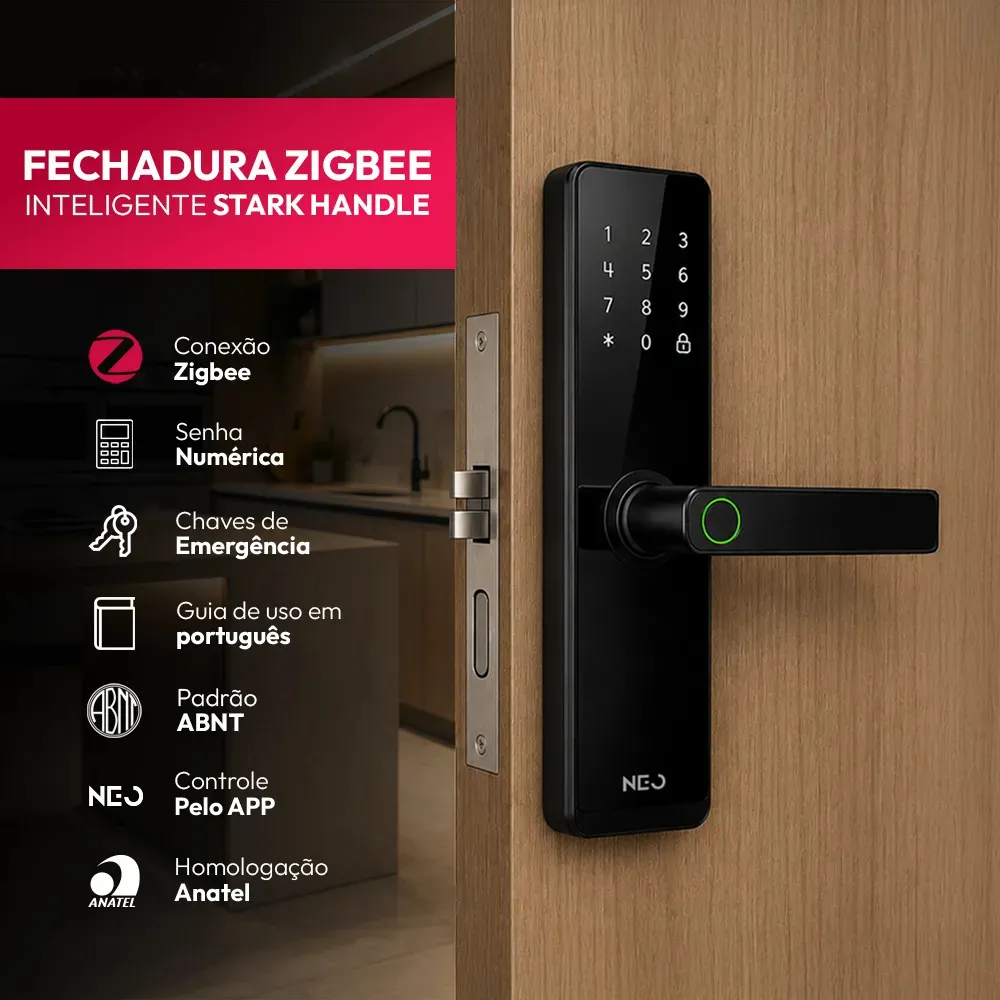 Fechadura Digital Inteligente Stark Handle Sobrepor Zigbee Biometria Preto Cod: 360606616 Neo Avant
