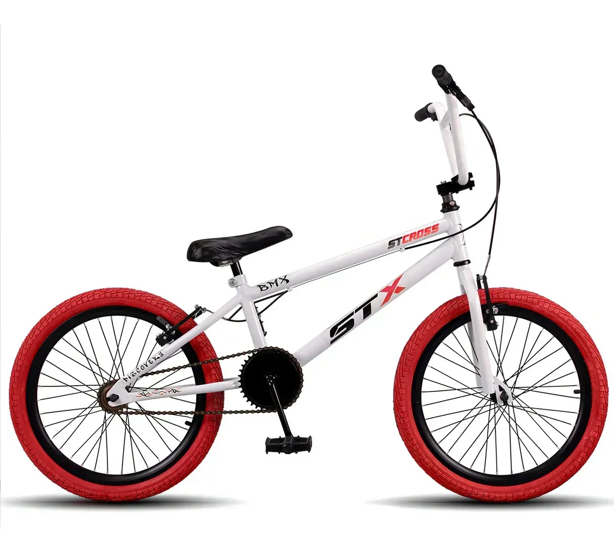 Bicicleta BMX Cross Infantil STX Pneu Colorido Vermelho Aro 20 V-brake Aço Carbono