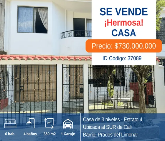 Se Vende Hermosa Casa De 3 Niveles - Barrio Prados Del Limonar - Sur De Cali