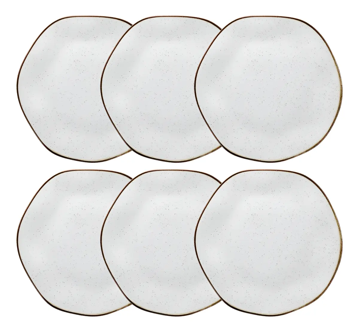 Jogo De 6 Pratos Rasos 27,5cm Oxford Ryo Maresia Cor Branco e Marrom