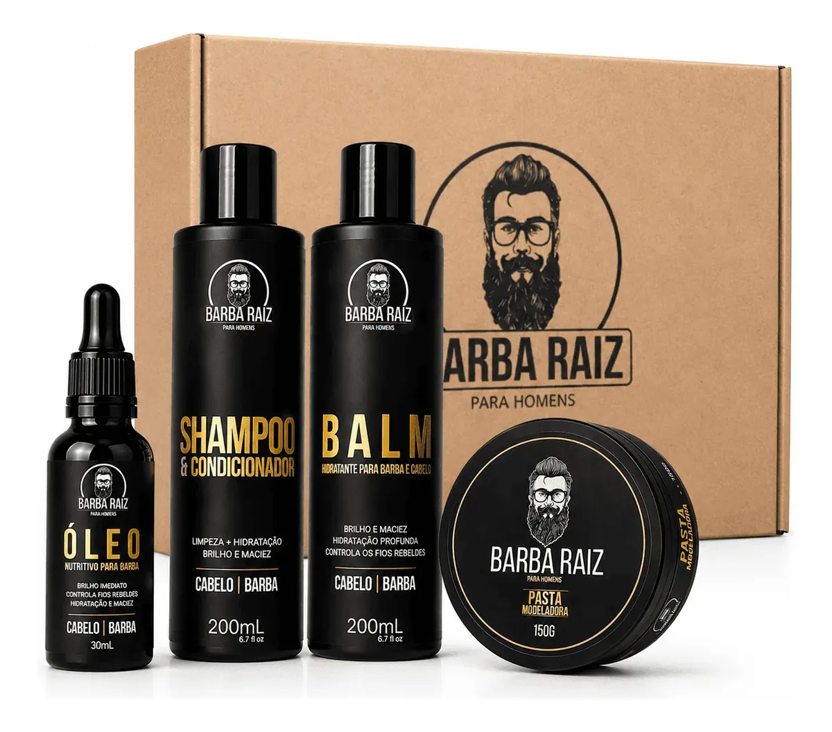 Kit Barba Óleo Shampoo + Condicionador Balm Pasta Modeladora