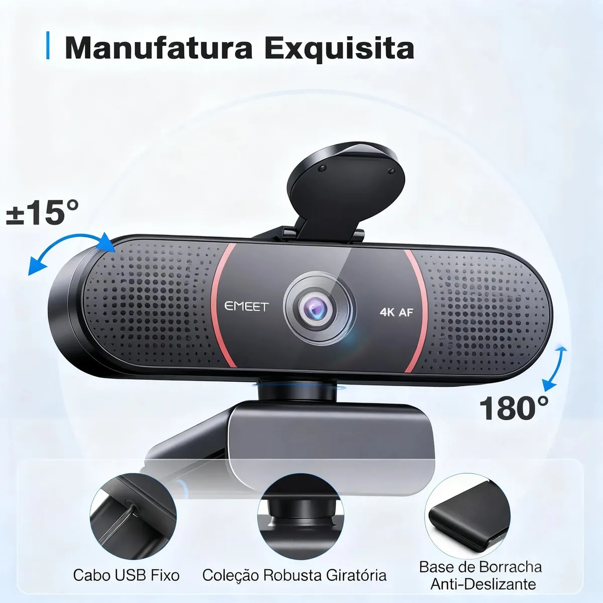 Emeet C960 4k Webcam 1080p 60fps Camera Para Pc Streaming Com Microfone Automático Kit Videoconferencia Preto
