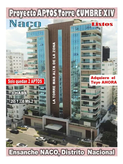 Vendo 2 Aptos En Torre Cumbre Xiv En Naco, La Más Alta Y Moderna De La Zona, Con 20 Niveles.